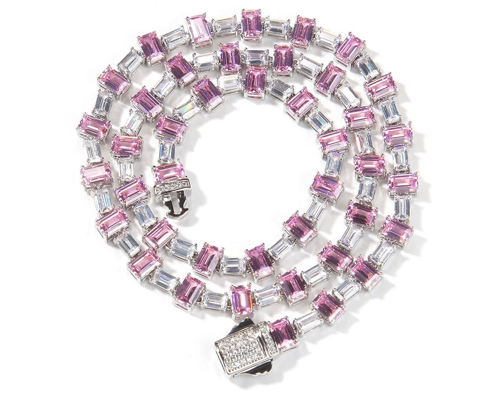 Pink & Silver Baguette Necklace