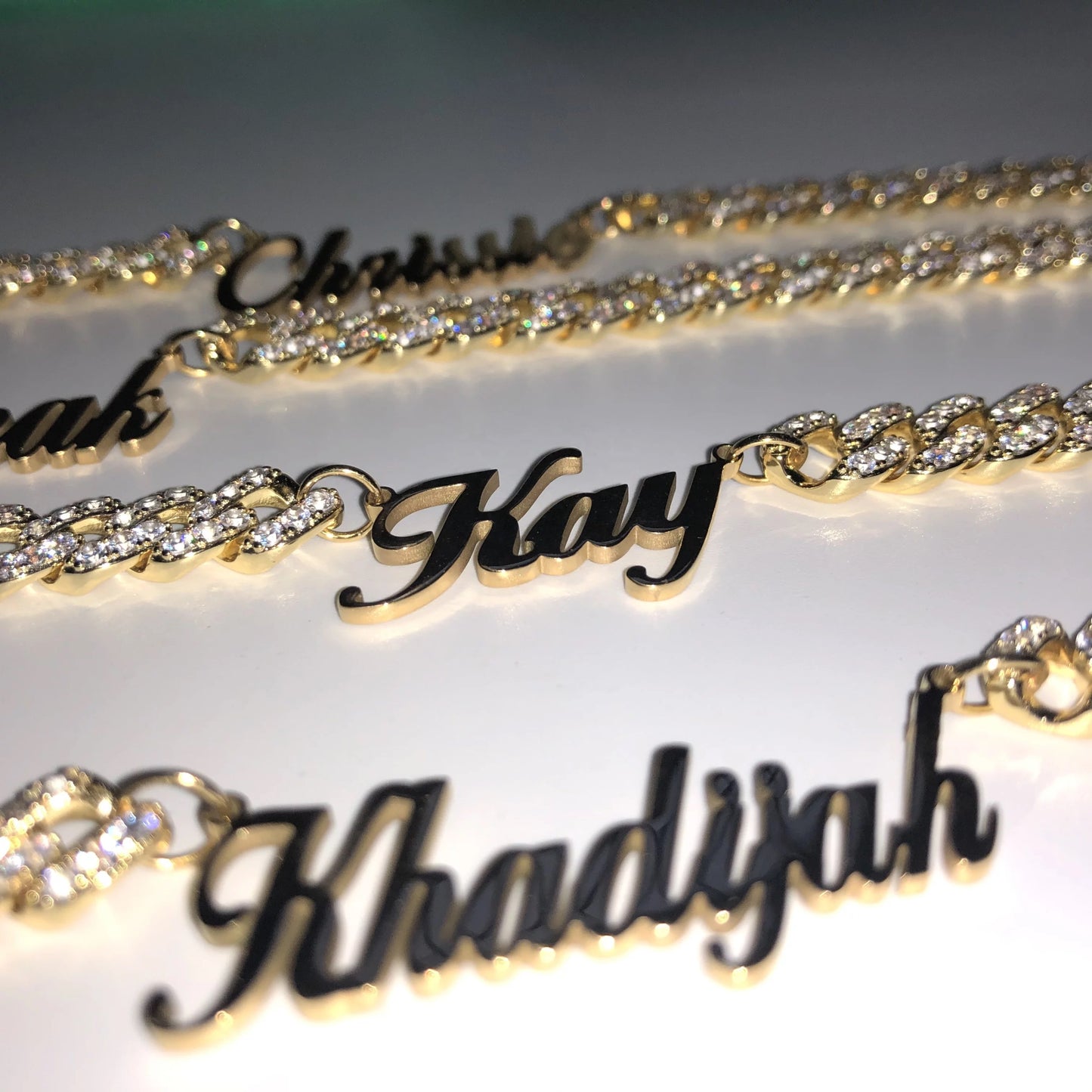 Crystal Dainty Cuban Name Plate Necklace