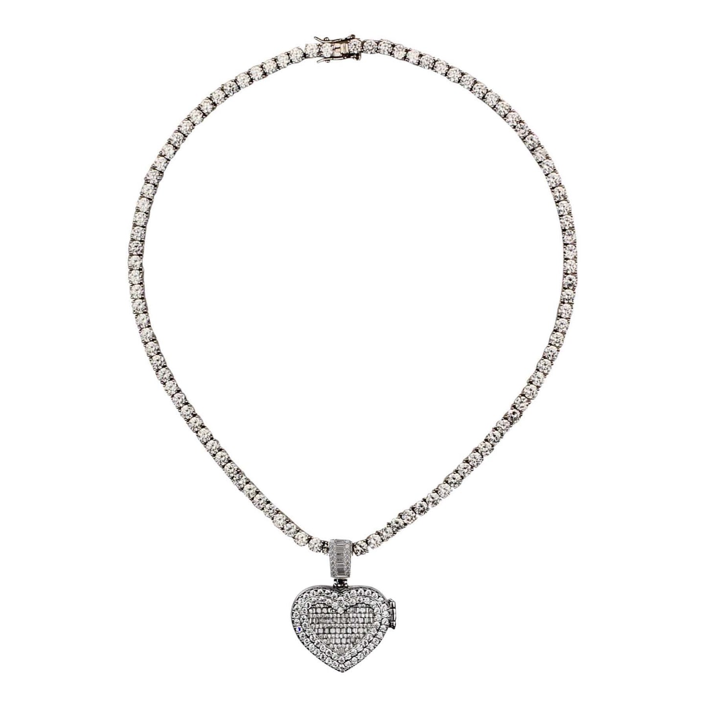 Heart Locket Picture Tennis Necklace