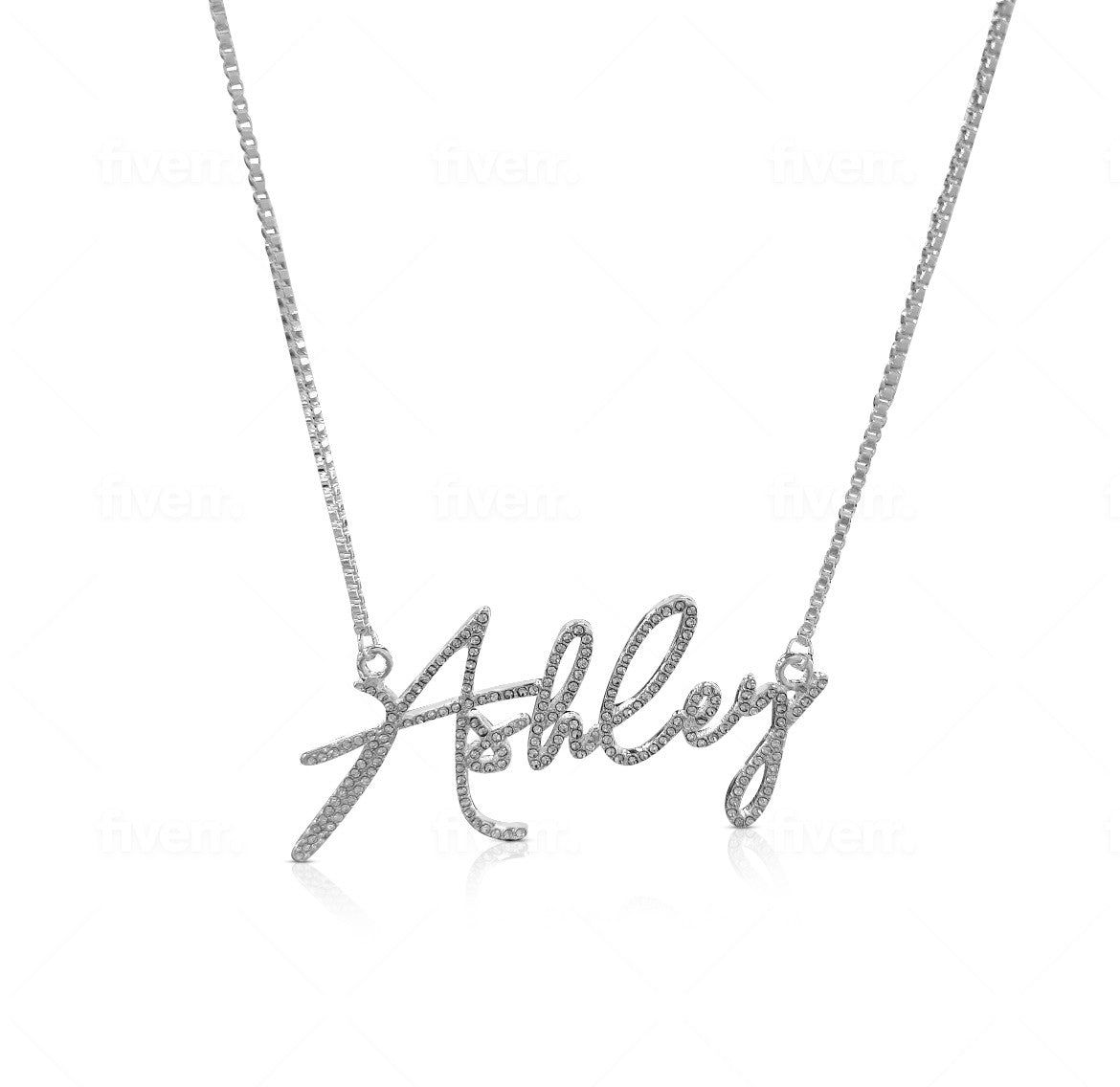 Dainty Crystal  Script Name Necklace