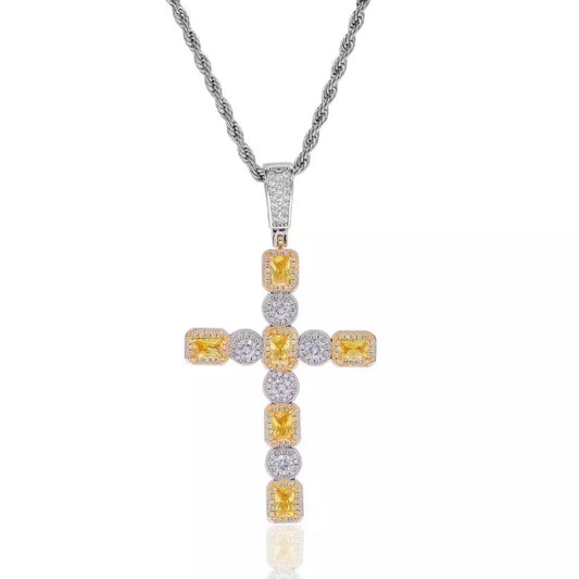 Silver and Yellow Cross Pendant Necklace